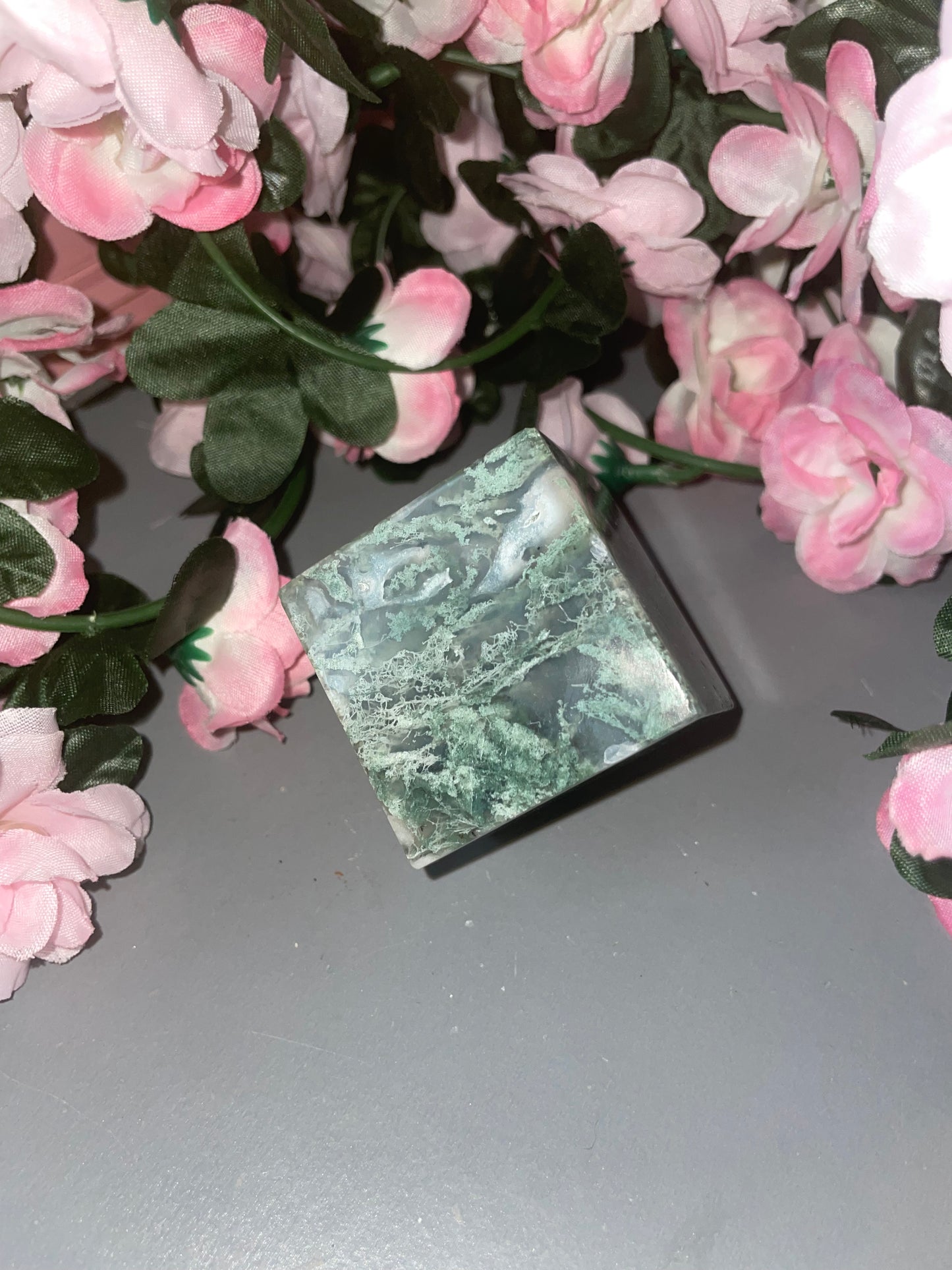 Moss Agate Cube From India