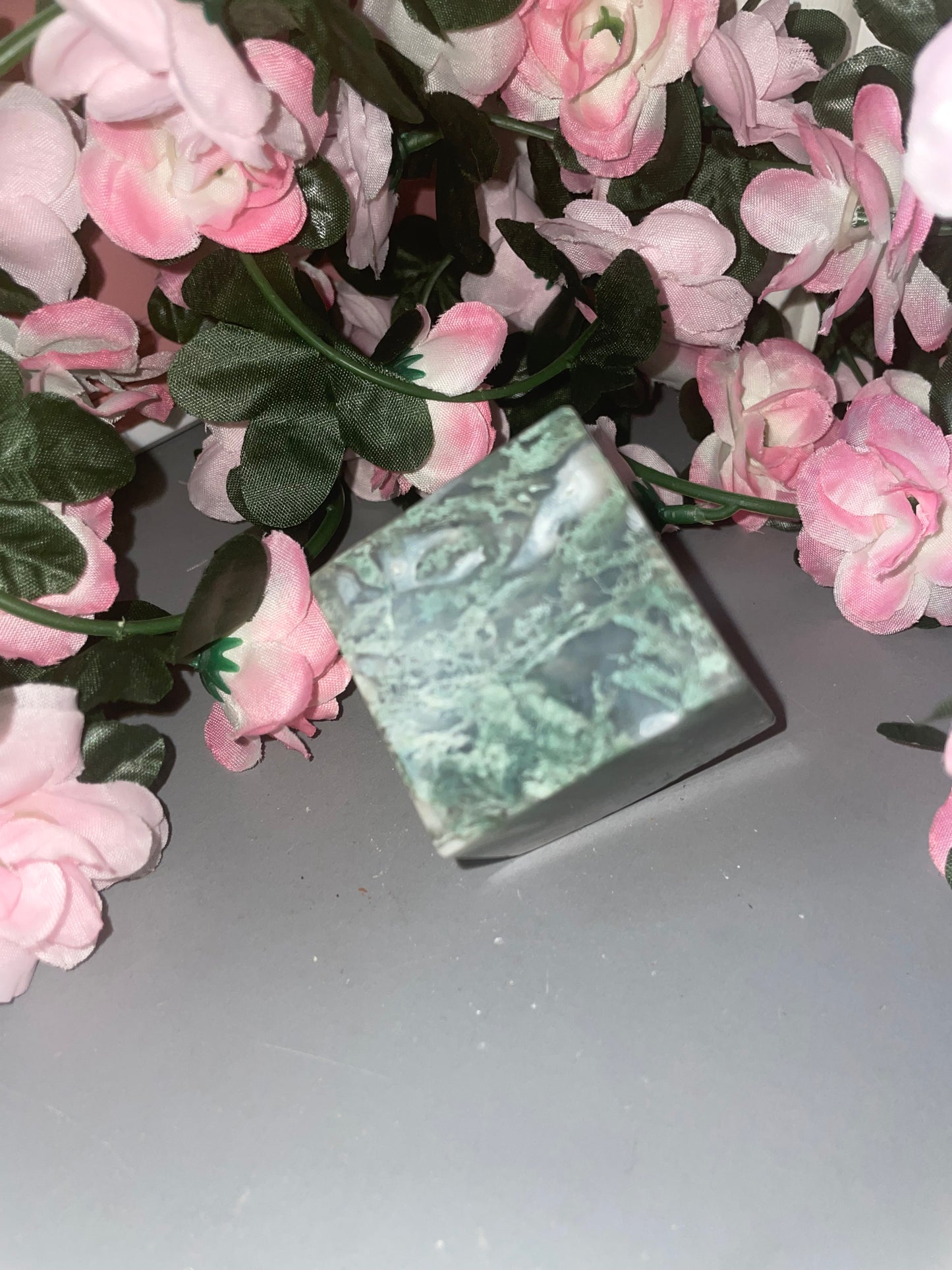 Moss Agate Cube From India