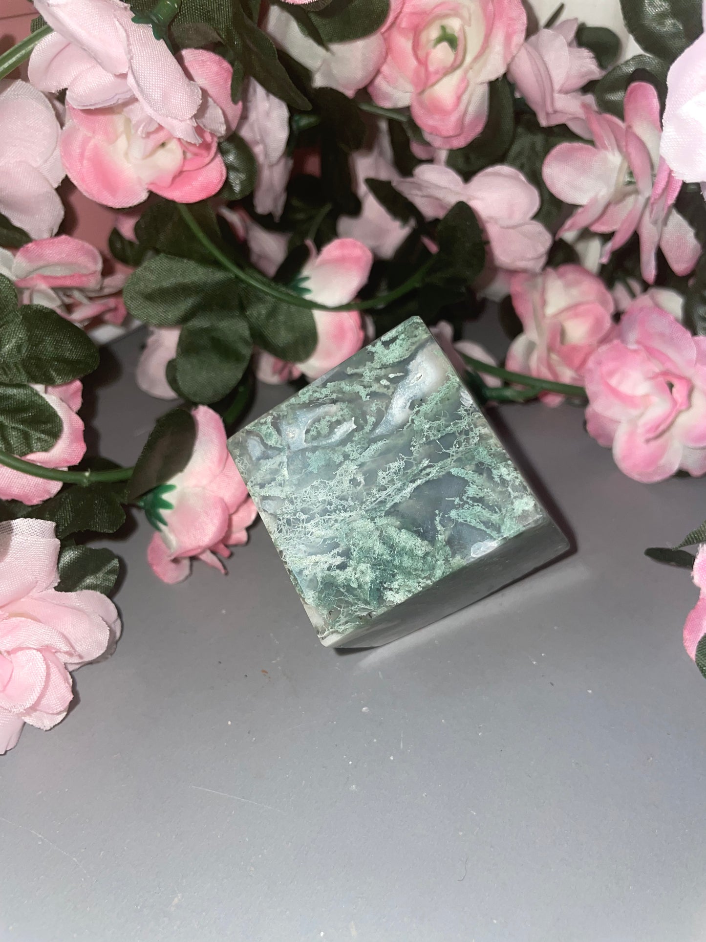 Moss Agate Cube From India