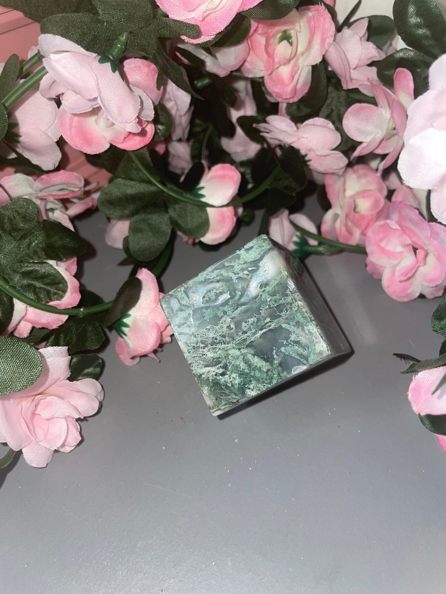Moss Agate Cube From India