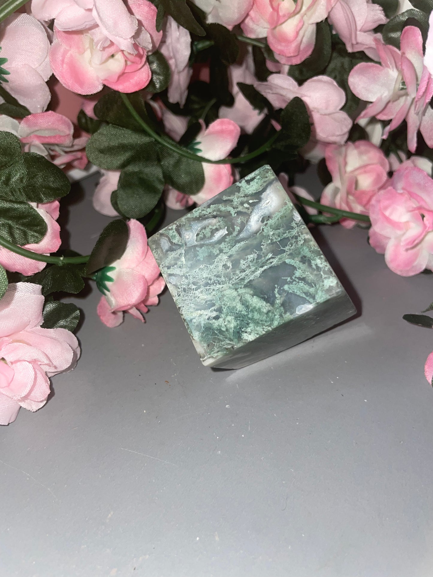 Moss Agate Cube From India