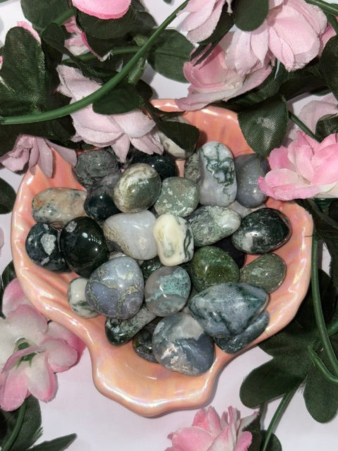 Moss Agate Tumbles Smaller