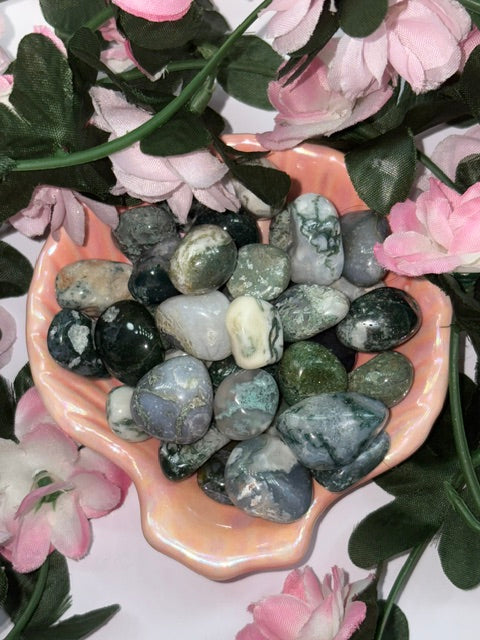 Moss Agate Tumbles Smaller