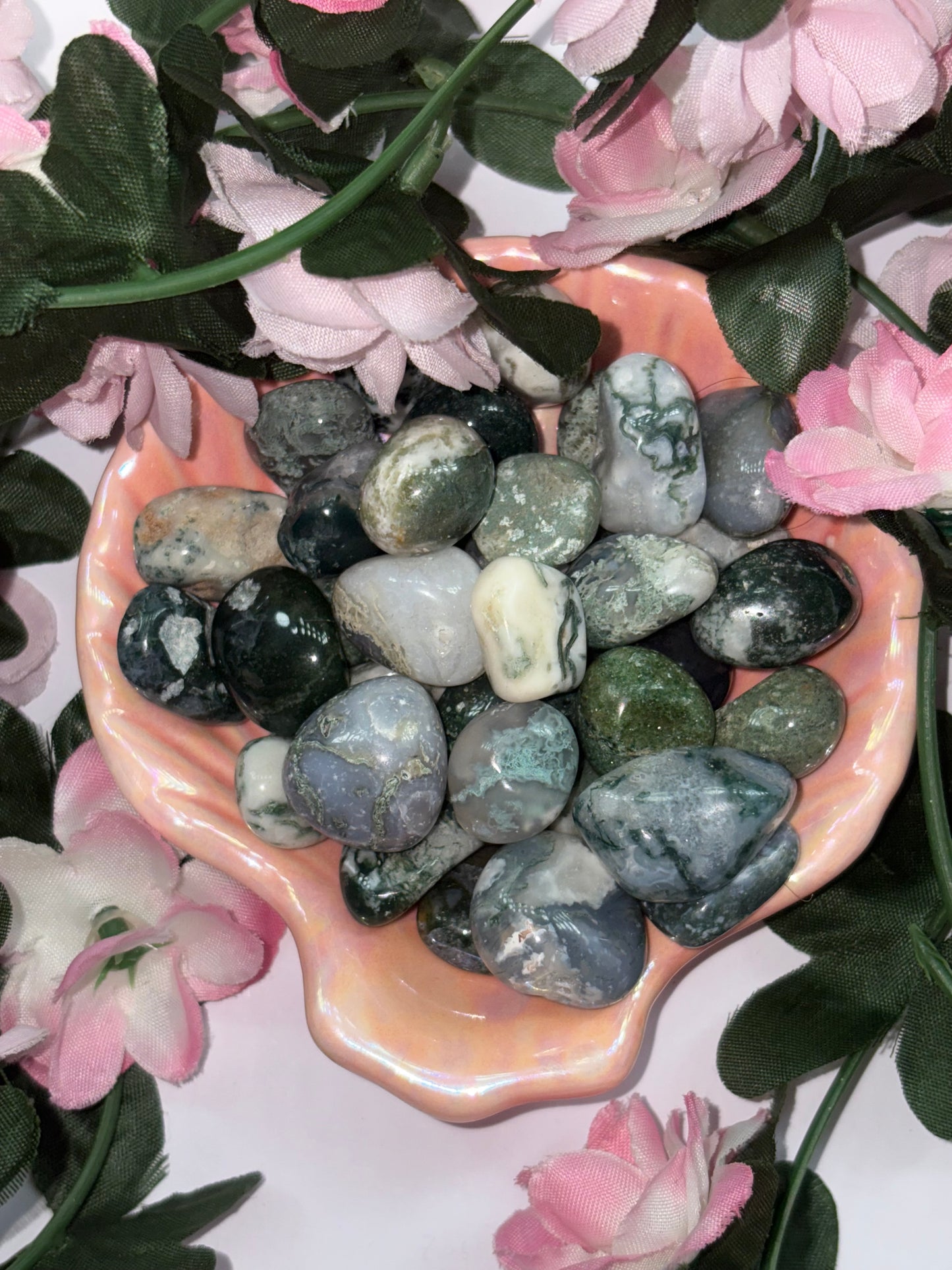 Moss Agate Tumbles Smaller