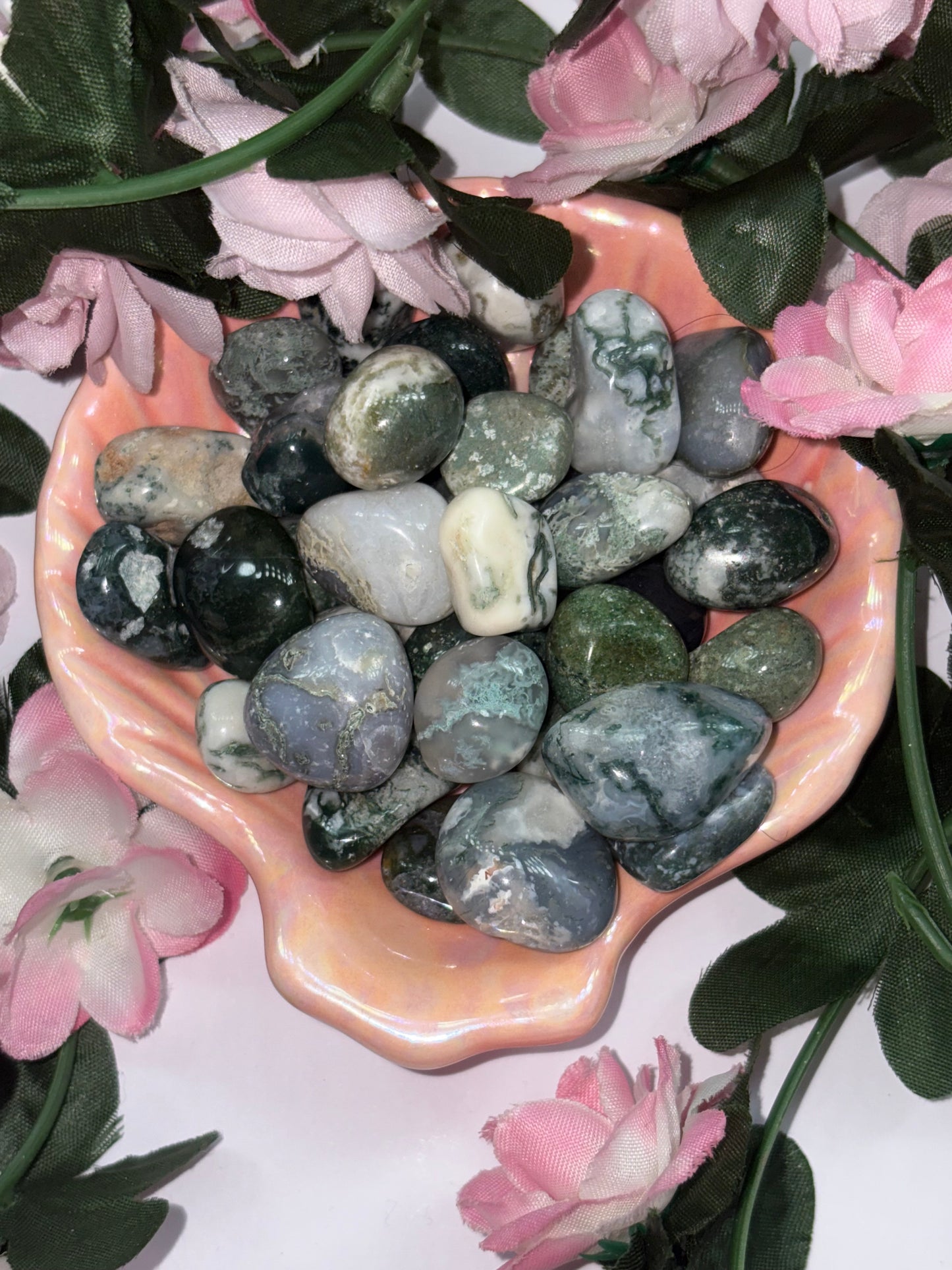 Moss Agate Tumbles Smaller
