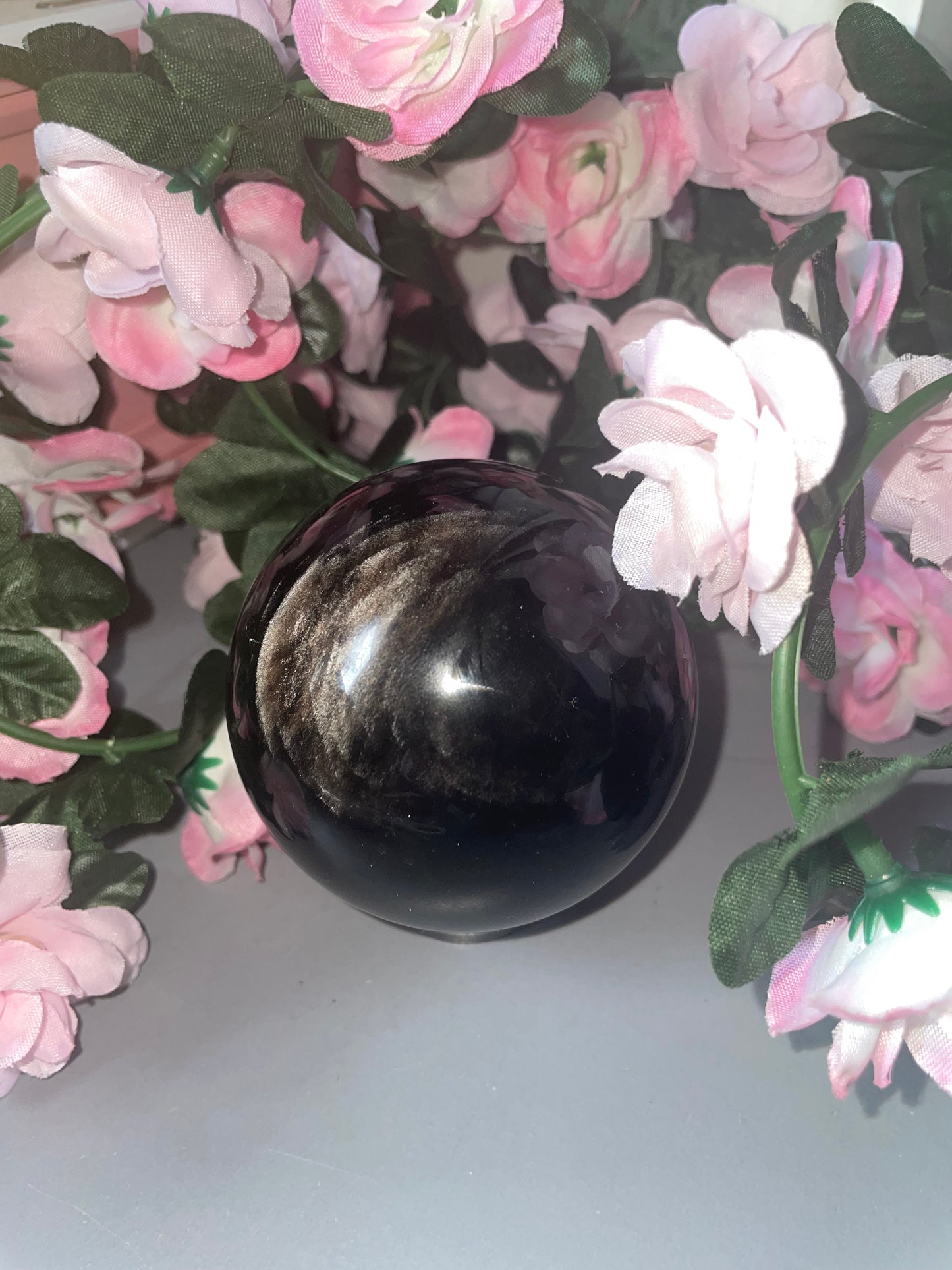 AAA Grade Silver Sheen Obsidian Sphere From Indonesia
