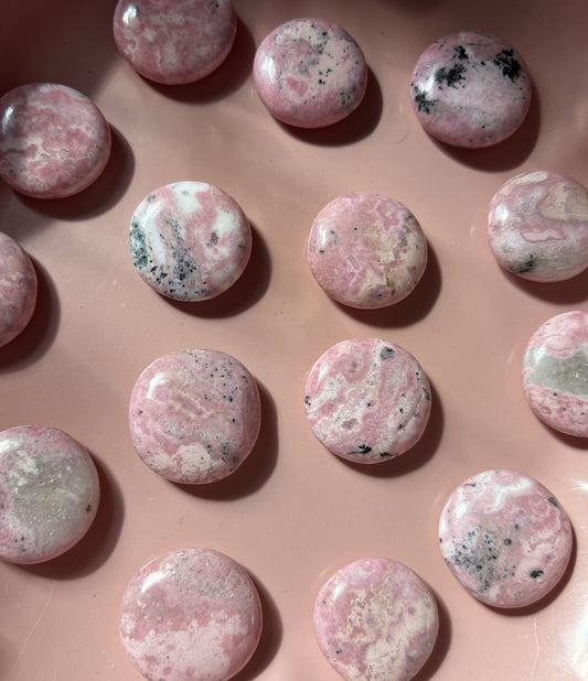 Mini Rhodonite Flat Palm Stone