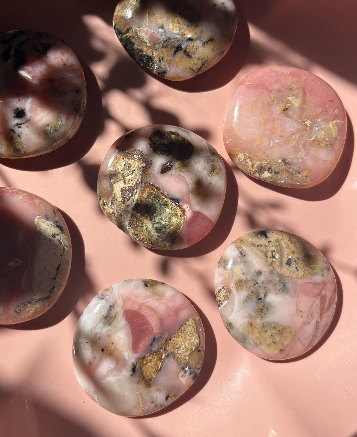 Large Peruvian Pink Opal Flat Palm Stone
