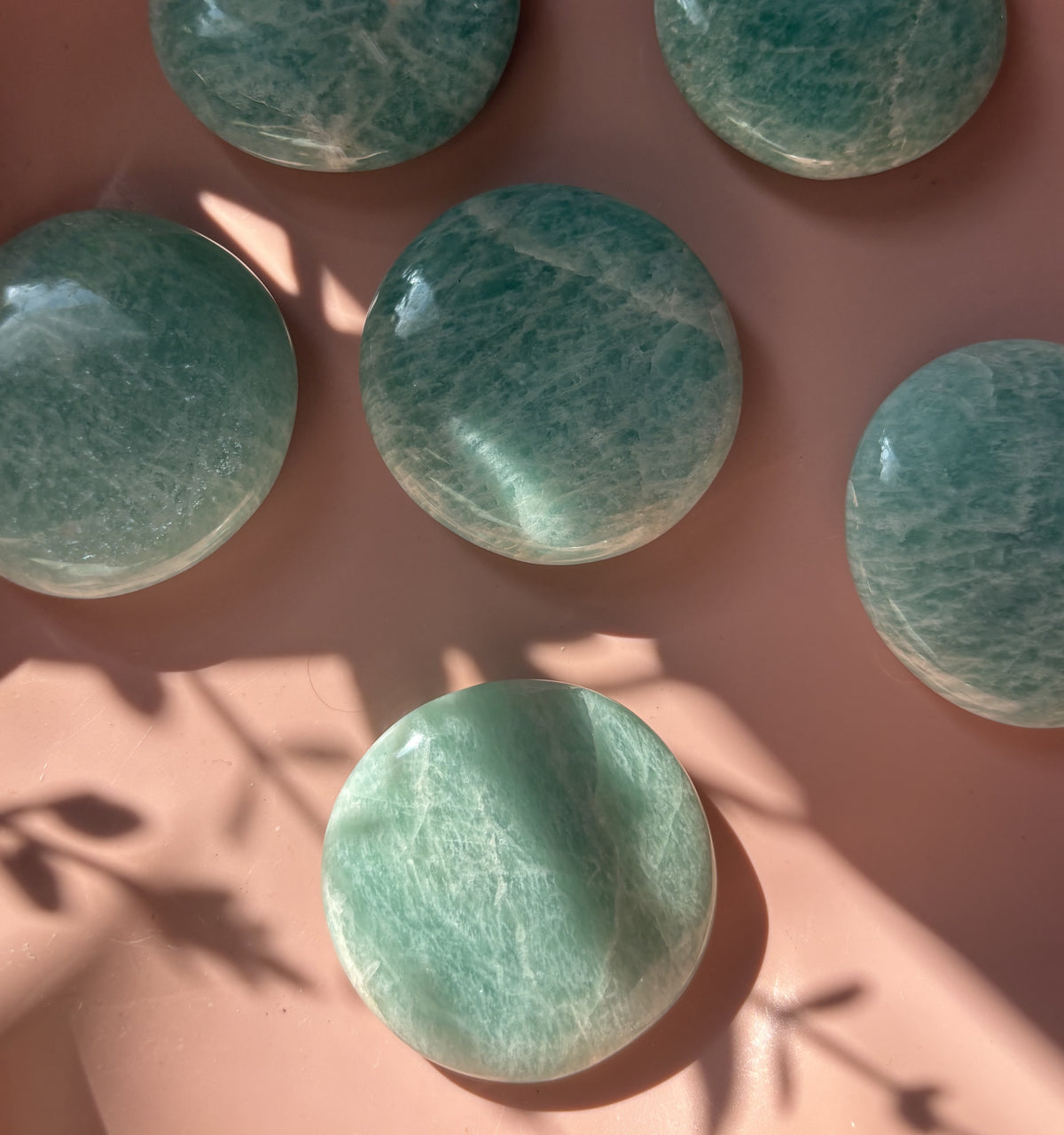 Large Flashy Amazonite Flat Palm Stone