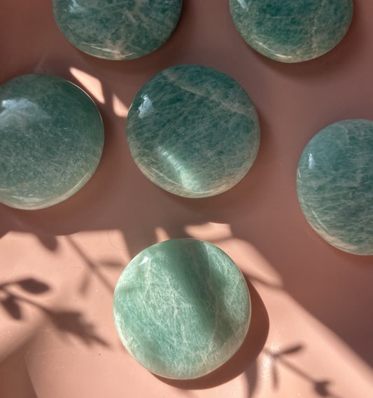 Large Flashy Amazonite Flat Palm Stone