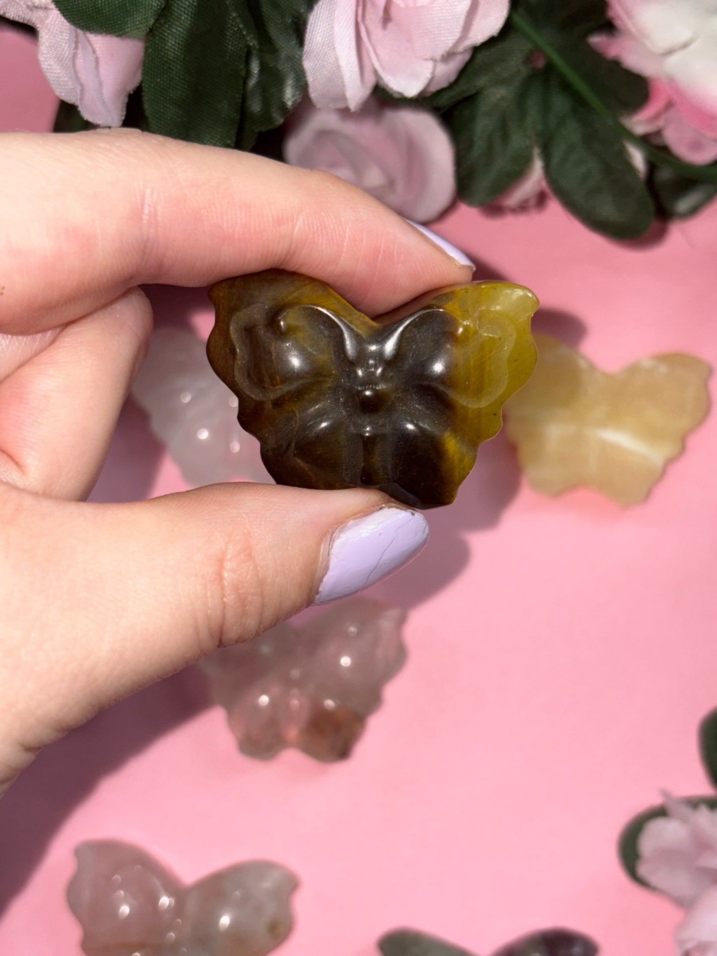 Tigers Eye Crystal Butterfly Carving