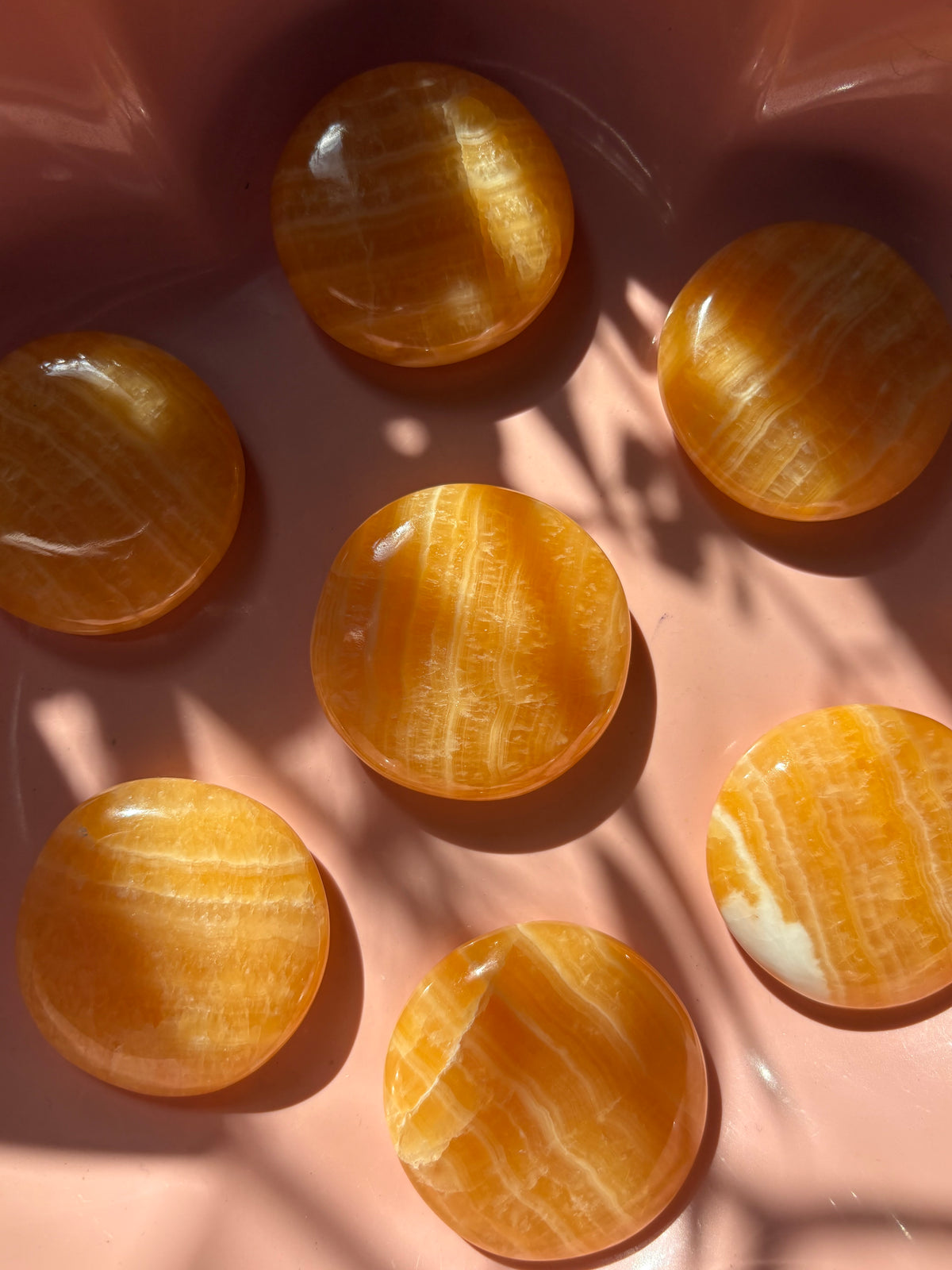 Large Orange Calcite Flat Palm Stone