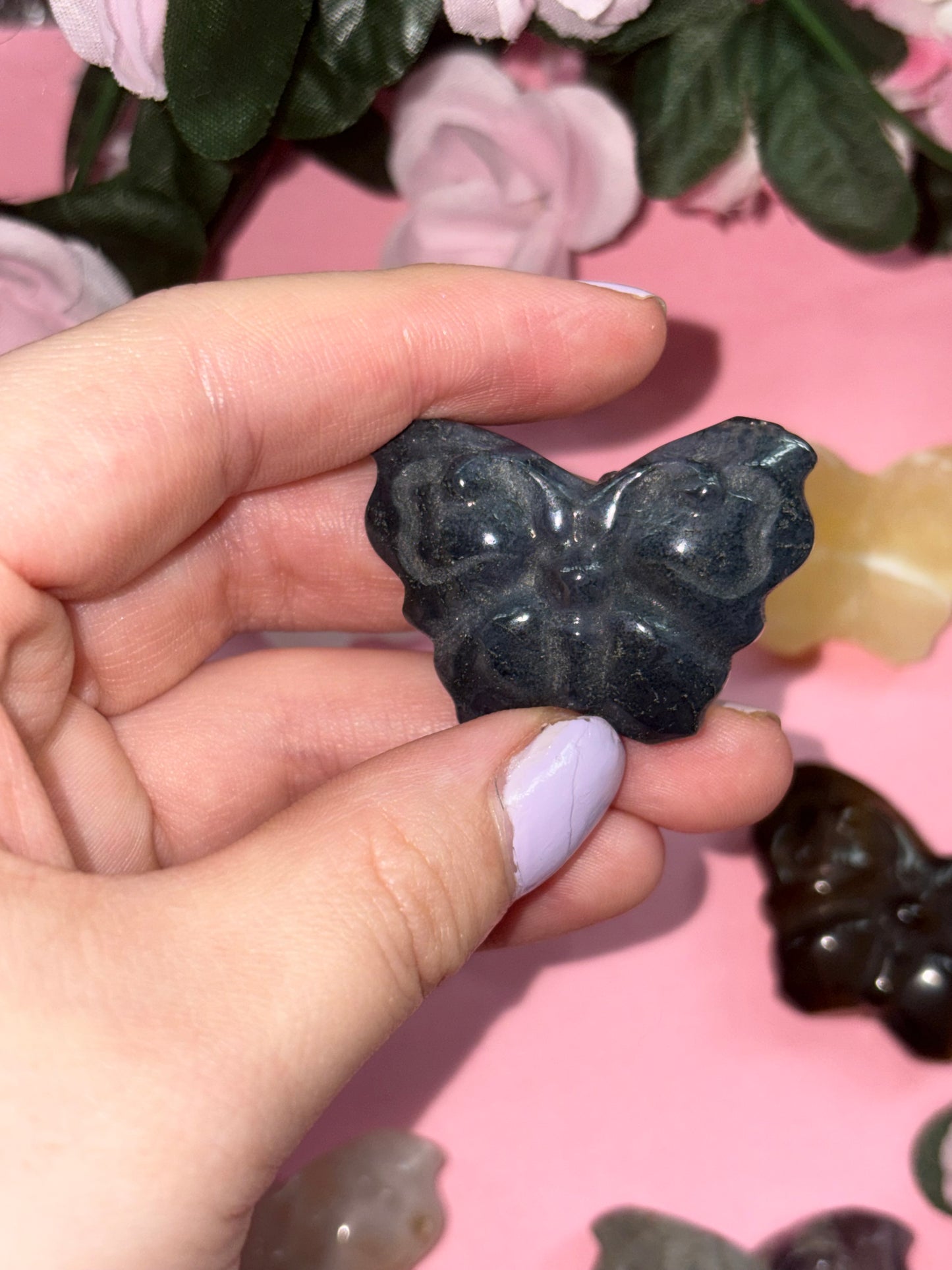 Moss Agate Crystal Butterfly Carving