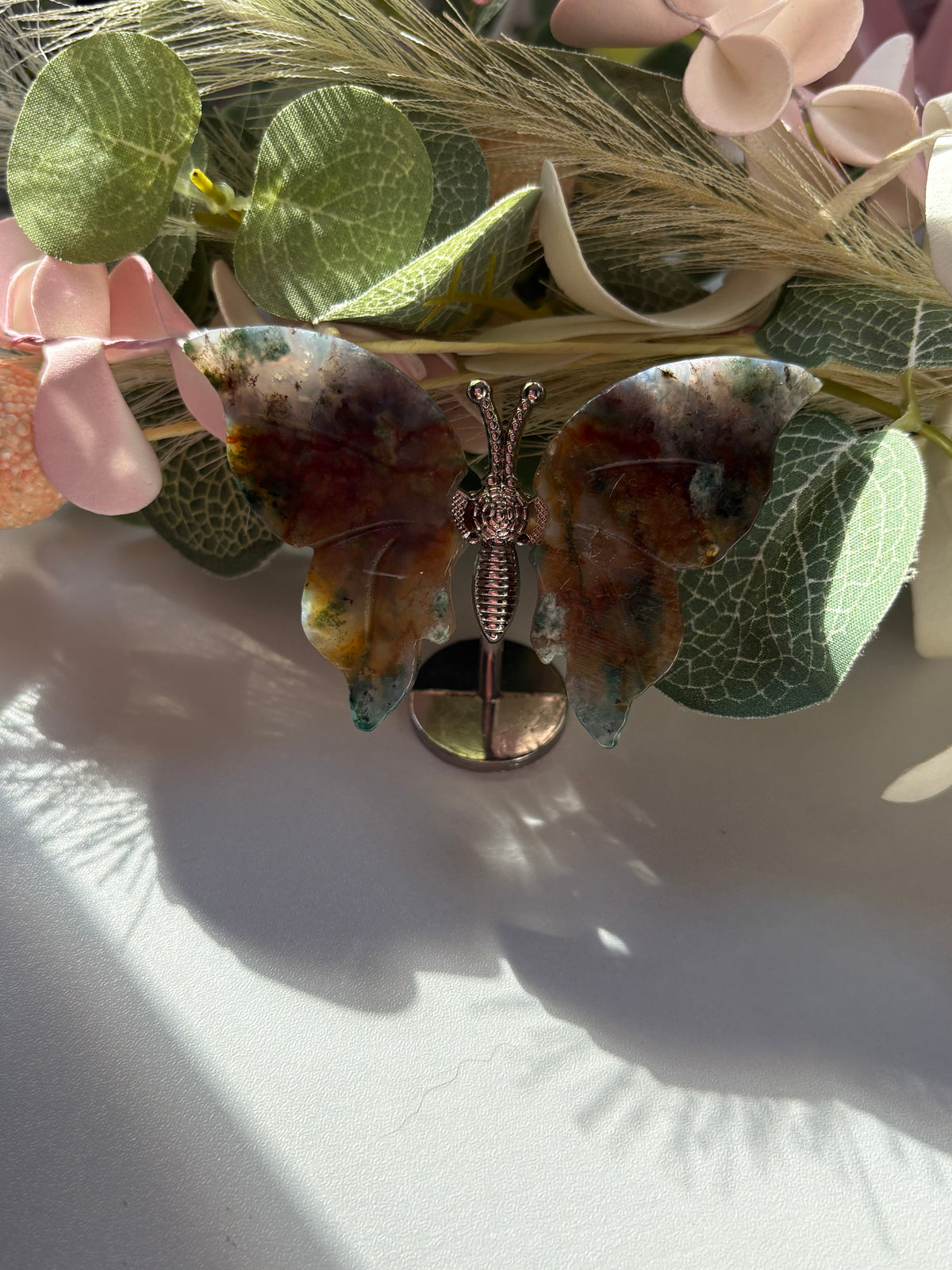 Moss Agate Butterfly Wing Carving – Natural Gemstone