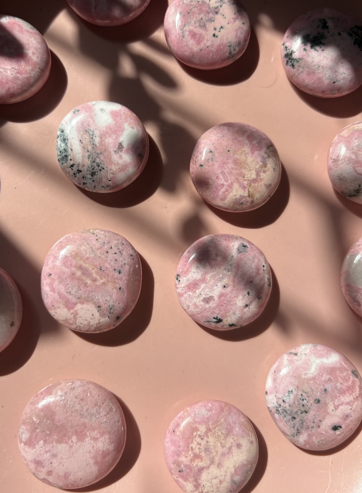 Mini Rhodonite Flat Palm Stone