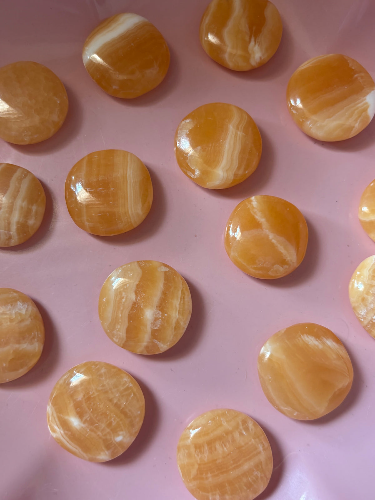 Mini Orange Calcite Flat Palm Stone