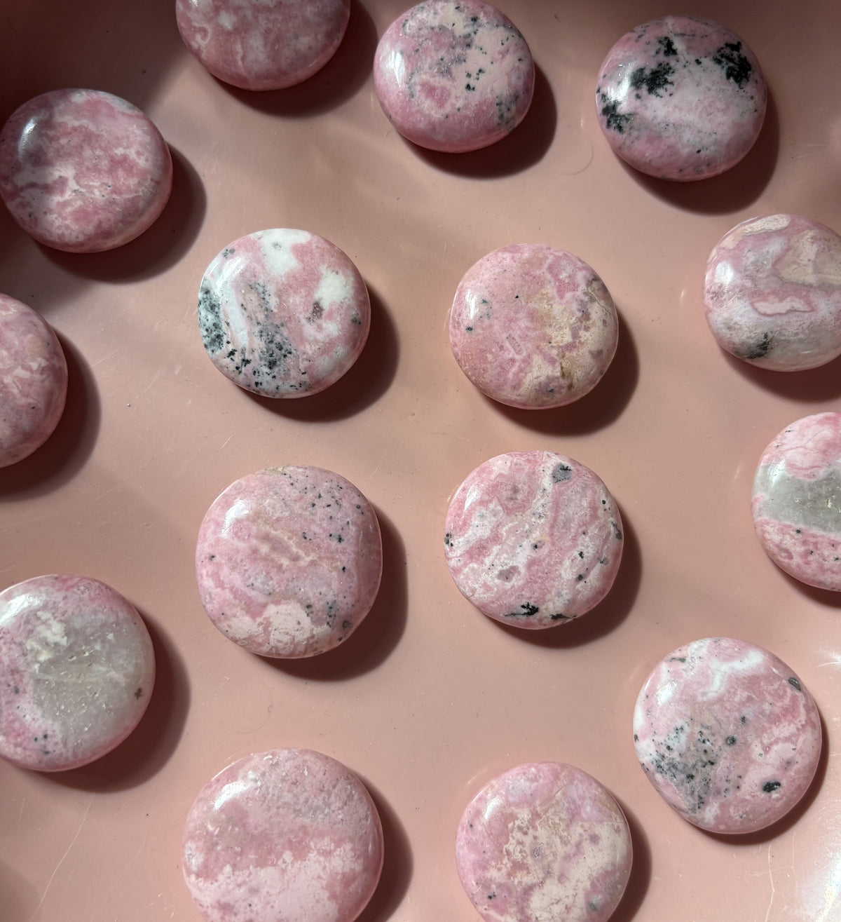 Mini Rhodonite Flat Palm Stone