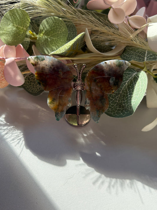 Moss Agate Butterfly Wing Carving – Natural Gemstone