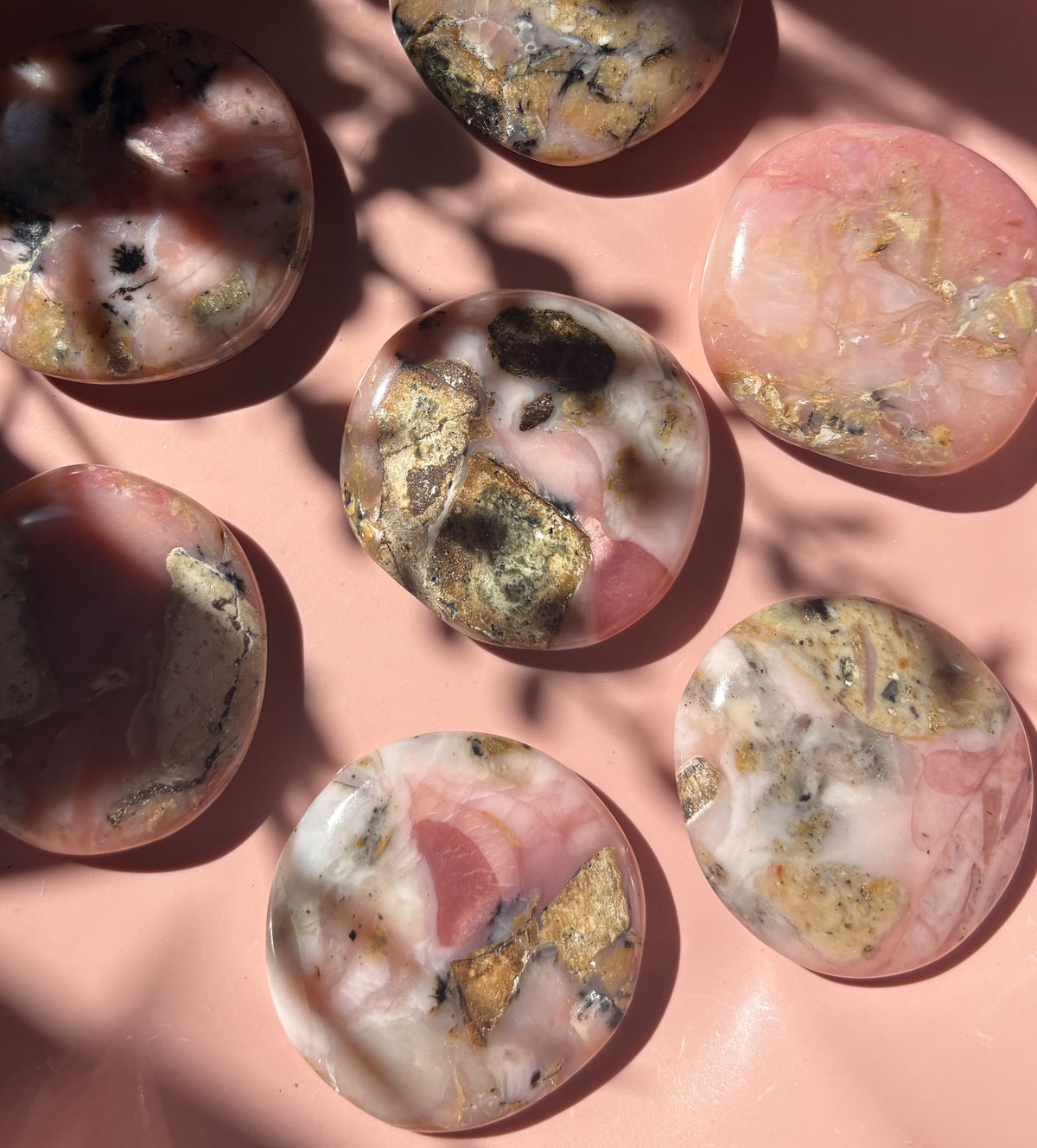 Large Peruvian Pink Opal Flat Palm Stone