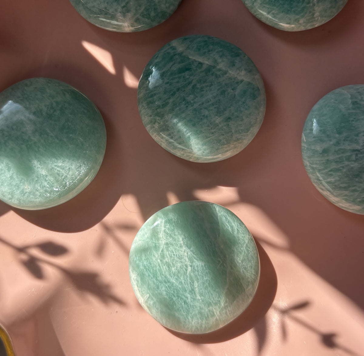 Large Flashy Amazonite Flat Palm Stone