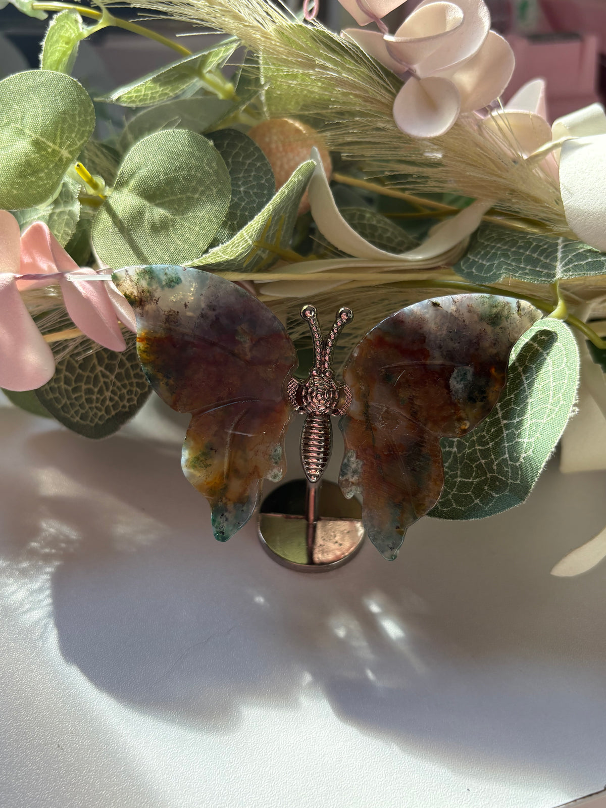 Moss Agate Butterfly Wing Carving – Natural Gemstone