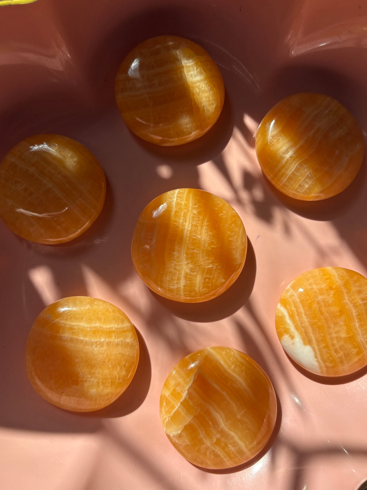 Large Orange Calcite Flat Palm Stone