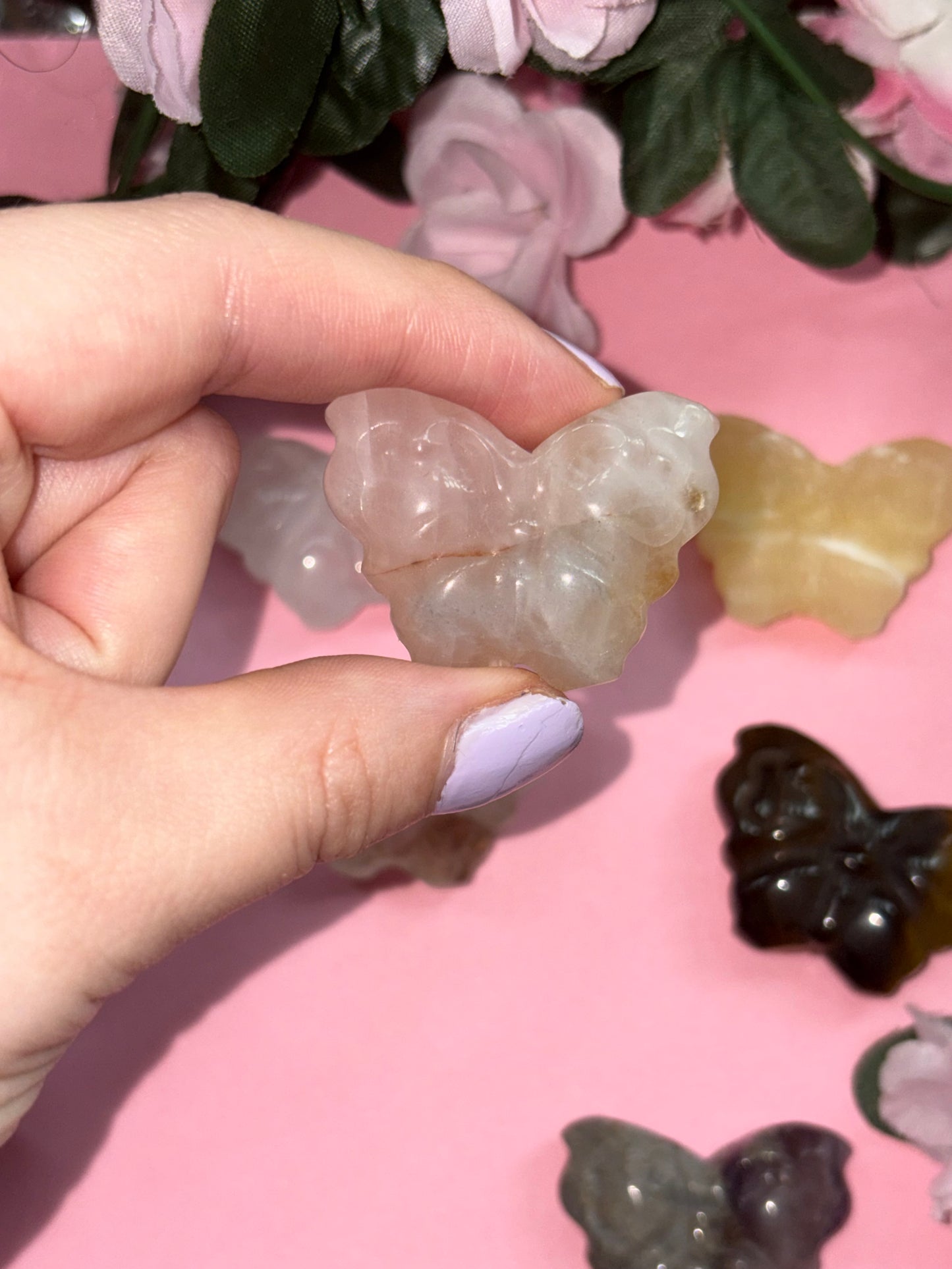 Fire Quartz Crystal Butterfly Carving