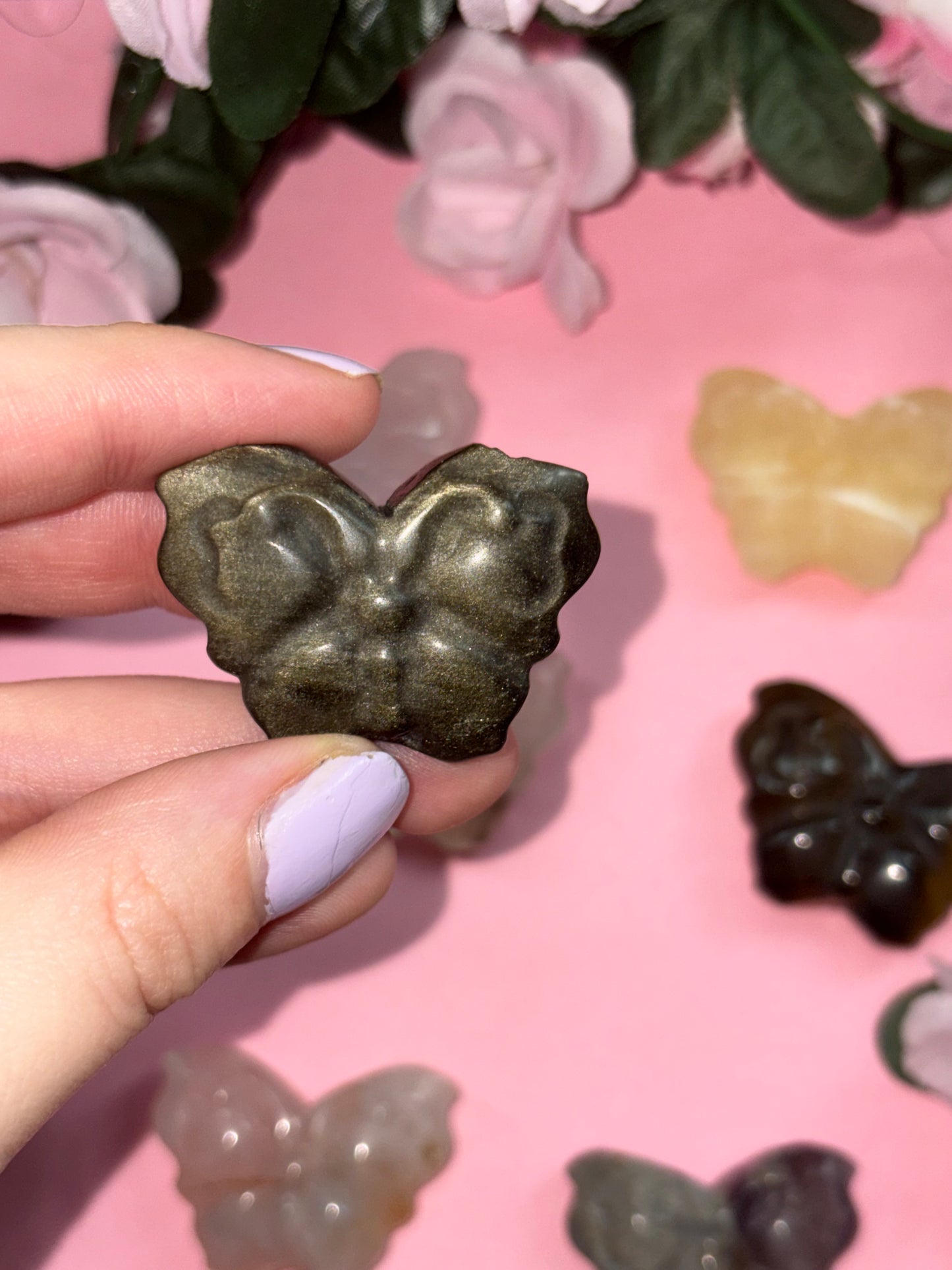 Gold Sheen Obsidian Crystal Butterfly Carving