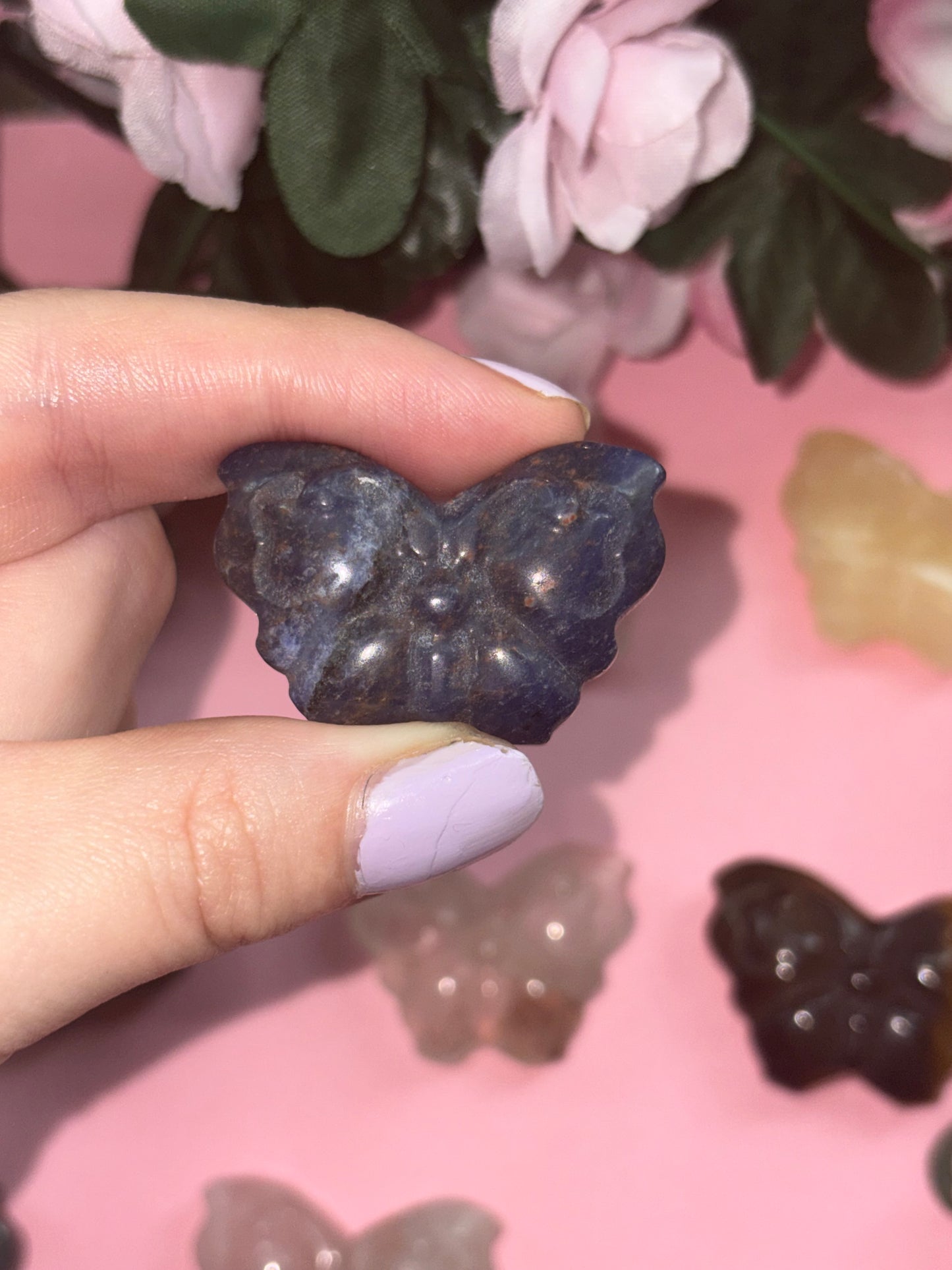 Sodalite Crystal Butterfly Carving