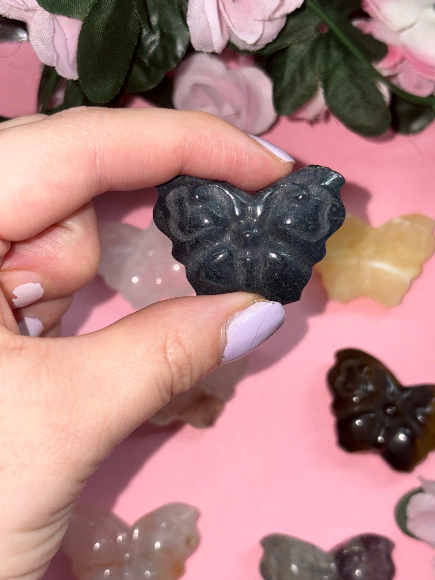 Moss Agate Crystal Butterfly Carving