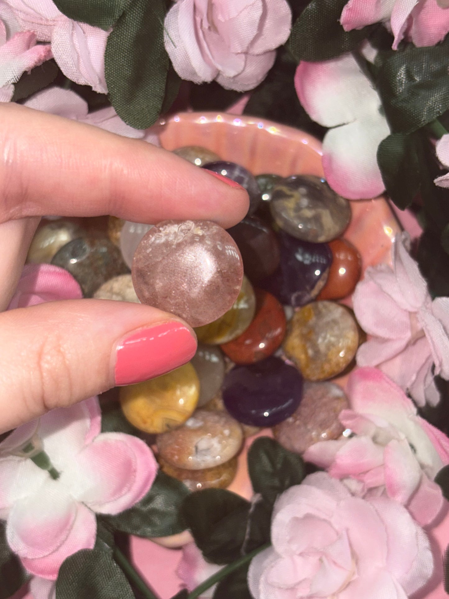 Strawberry Quartz Mini Palm Stone
