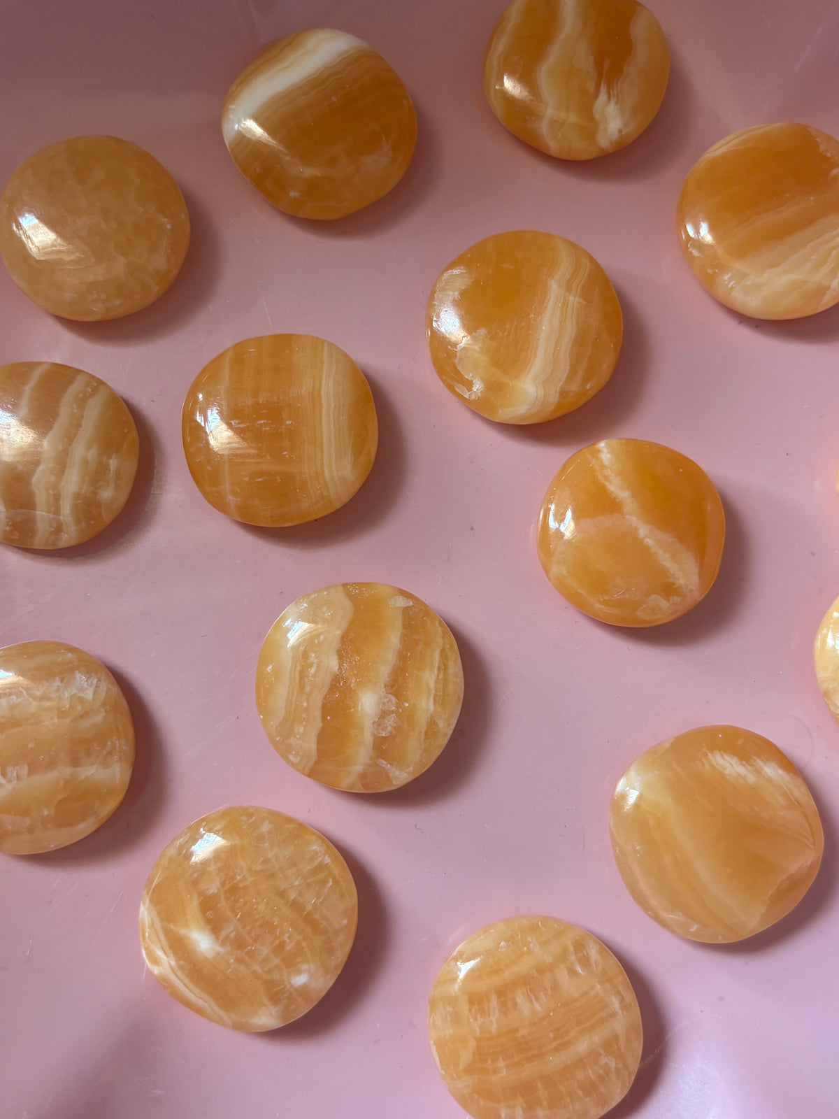 Mini Orange Calcite Flat Palm Stone