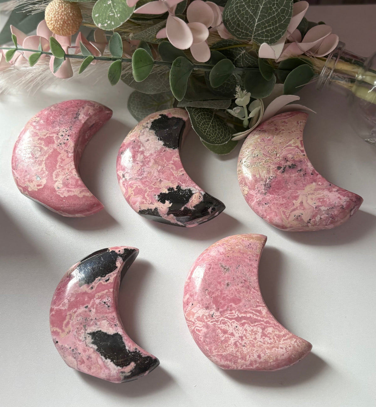 🌙 Peruvian Rhodonite Self-Standing Moons 🌙