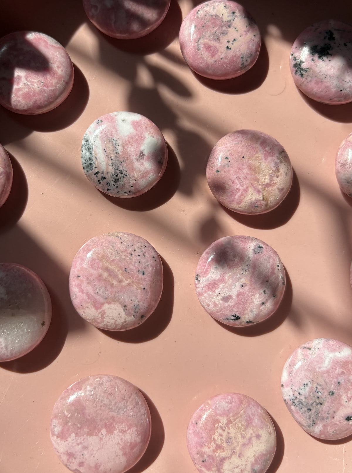 Mini Rhodonite Flat Palm Stone