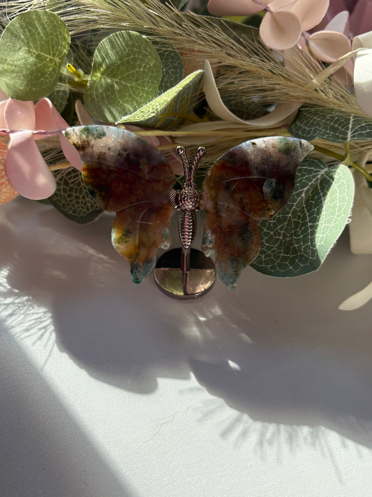 Moss Agate Butterfly Wing Carving – Natural Gemstone