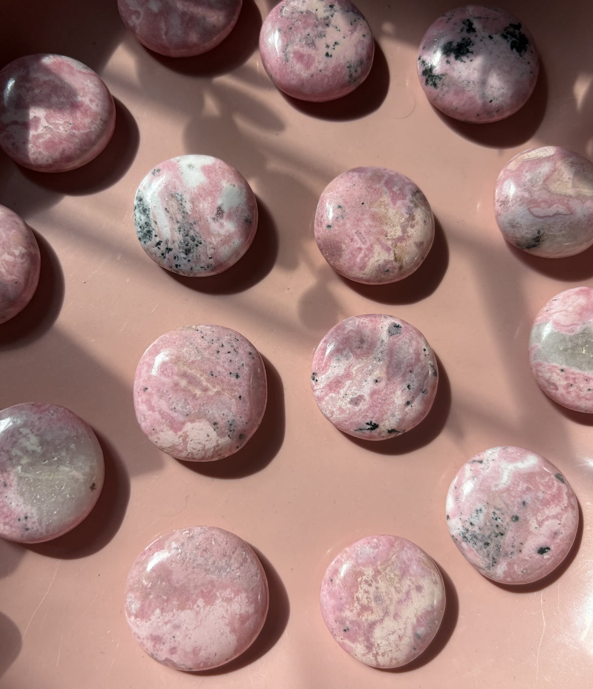 Mini Rhodonite Flat Palm Stone