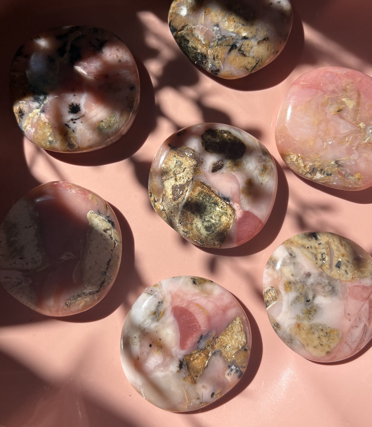 Large Peruvian Pink Opal Flat Palm Stone