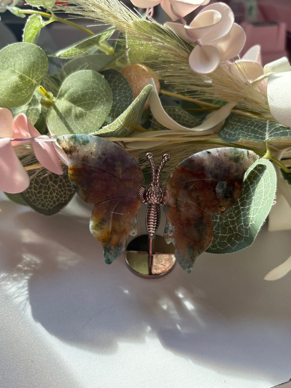 Moss Agate Butterfly Wing Carving – Natural Gemstone
