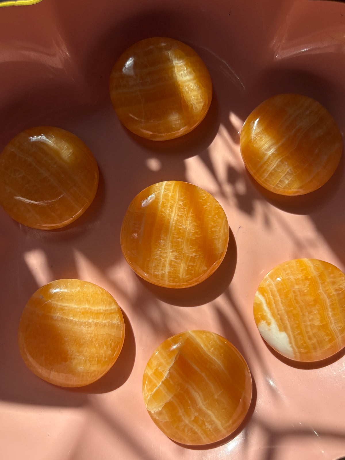 Large Orange Calcite Flat Palm Stone