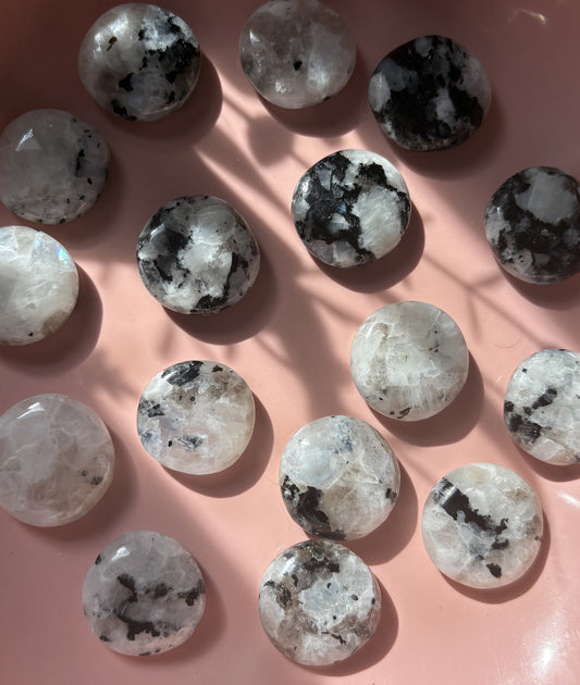 Mini Rainbow Moonstone Flat Palm Stone