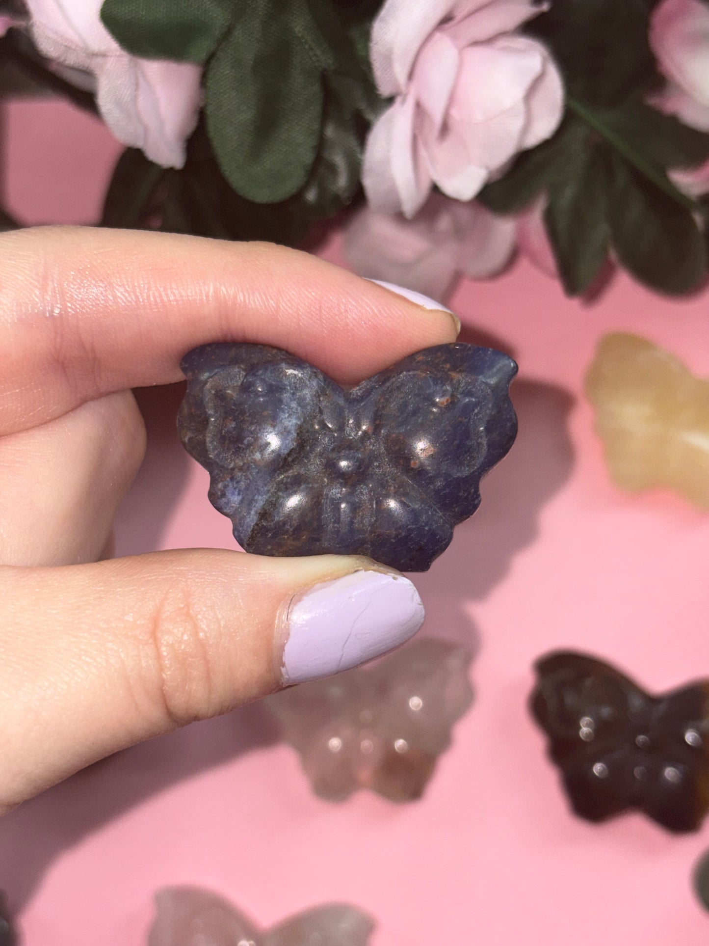 Sodalite Crystal Butterfly Carving