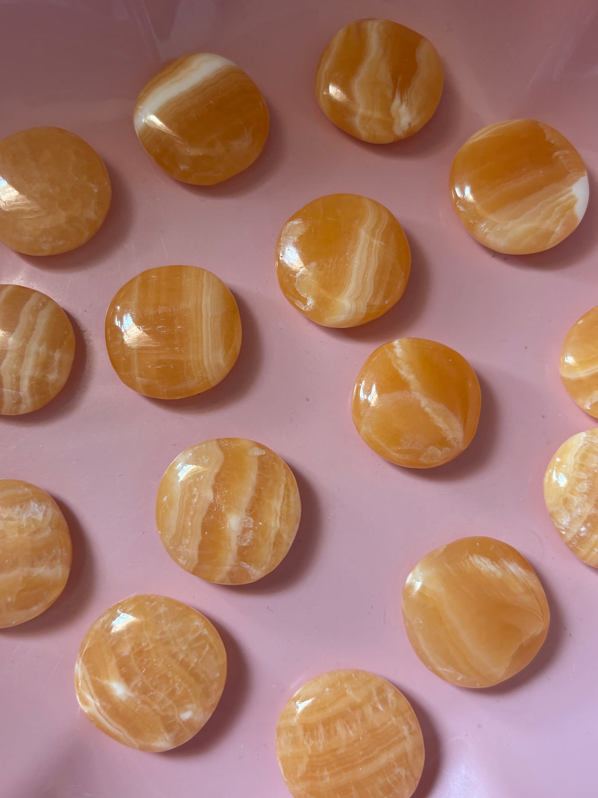 Mini Orange Calcite Flat Palm Stone