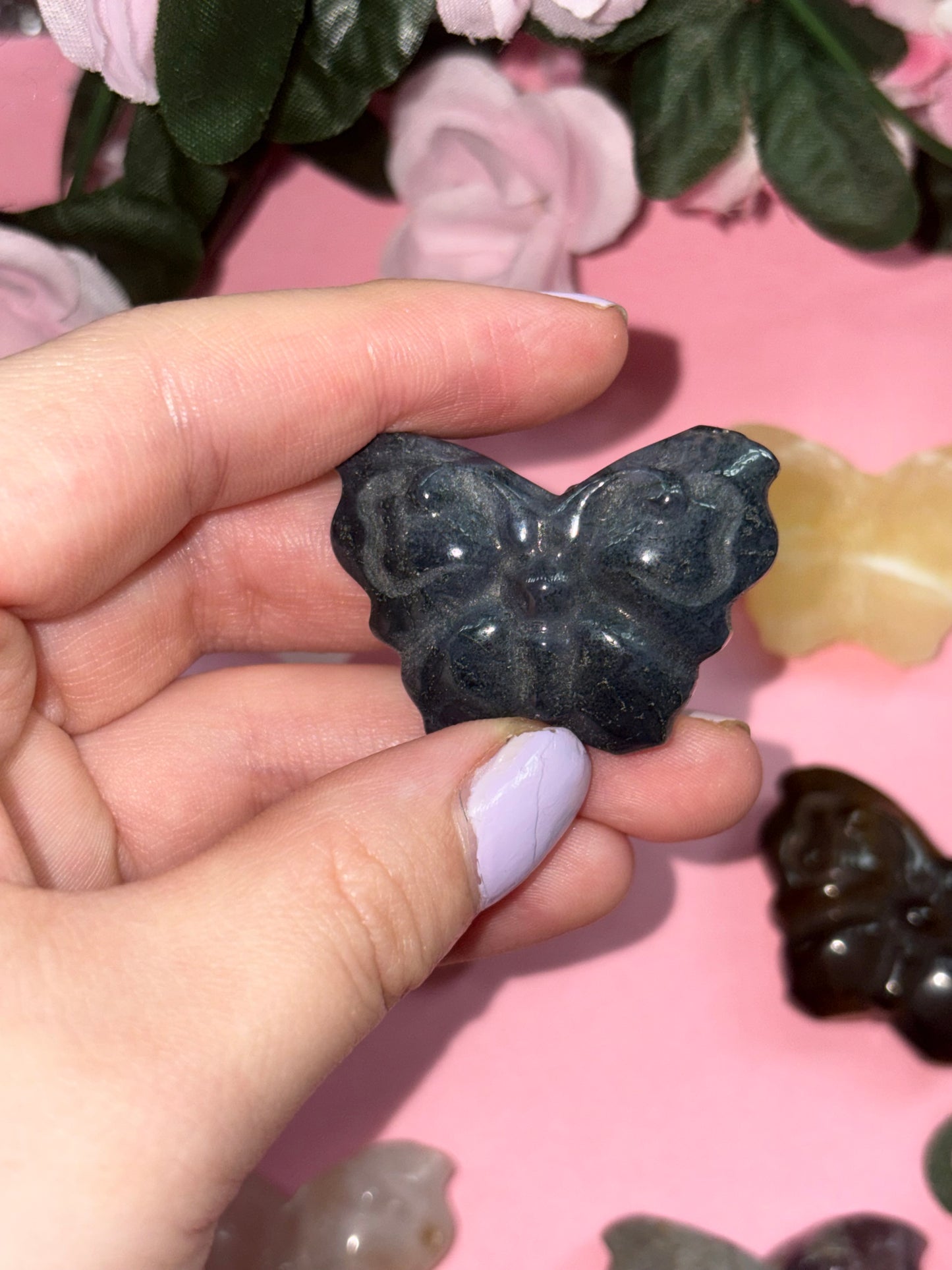 Moss Agate Crystal Butterfly Carving