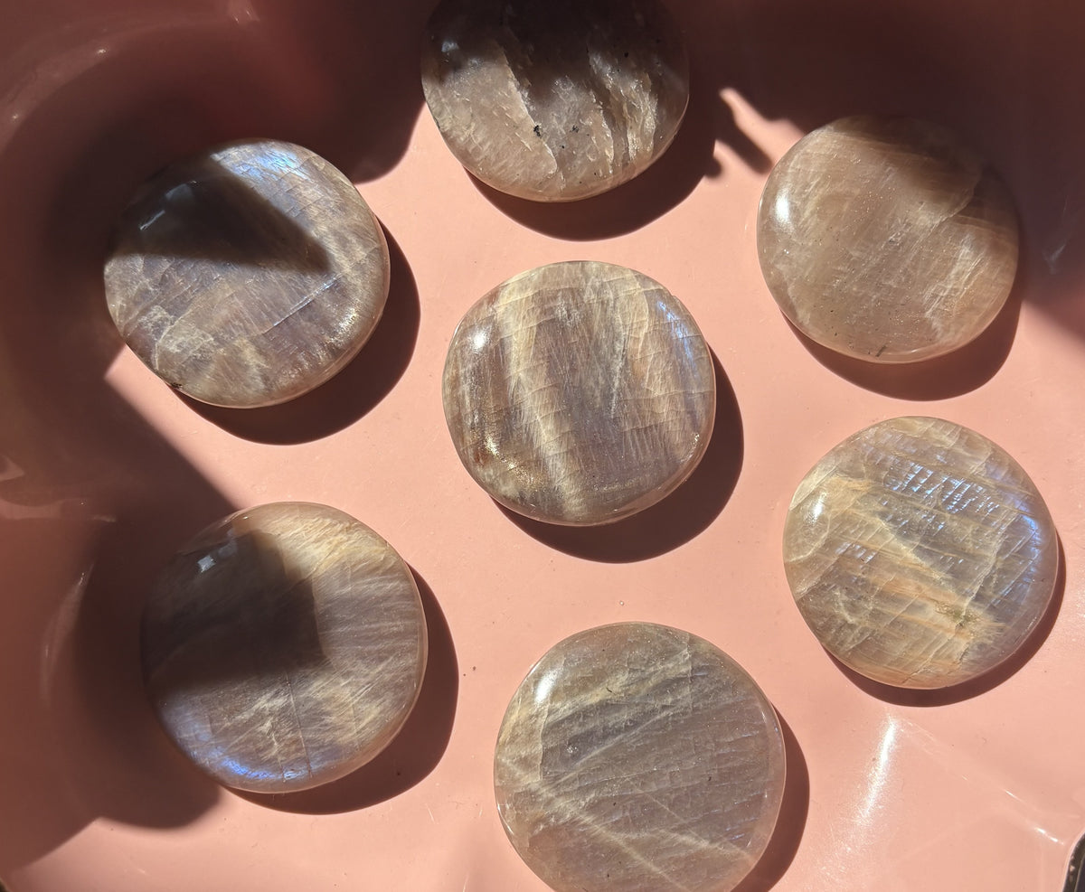 Large Sunstone Moonstone Flat Stone | Blue Flash Moonstone | Natural Rainbow Moonstone