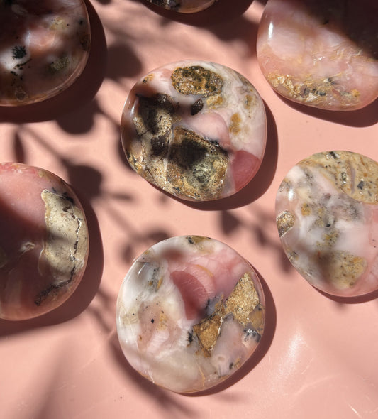 Large Peruvian Pink Opal Flat Palm Stone