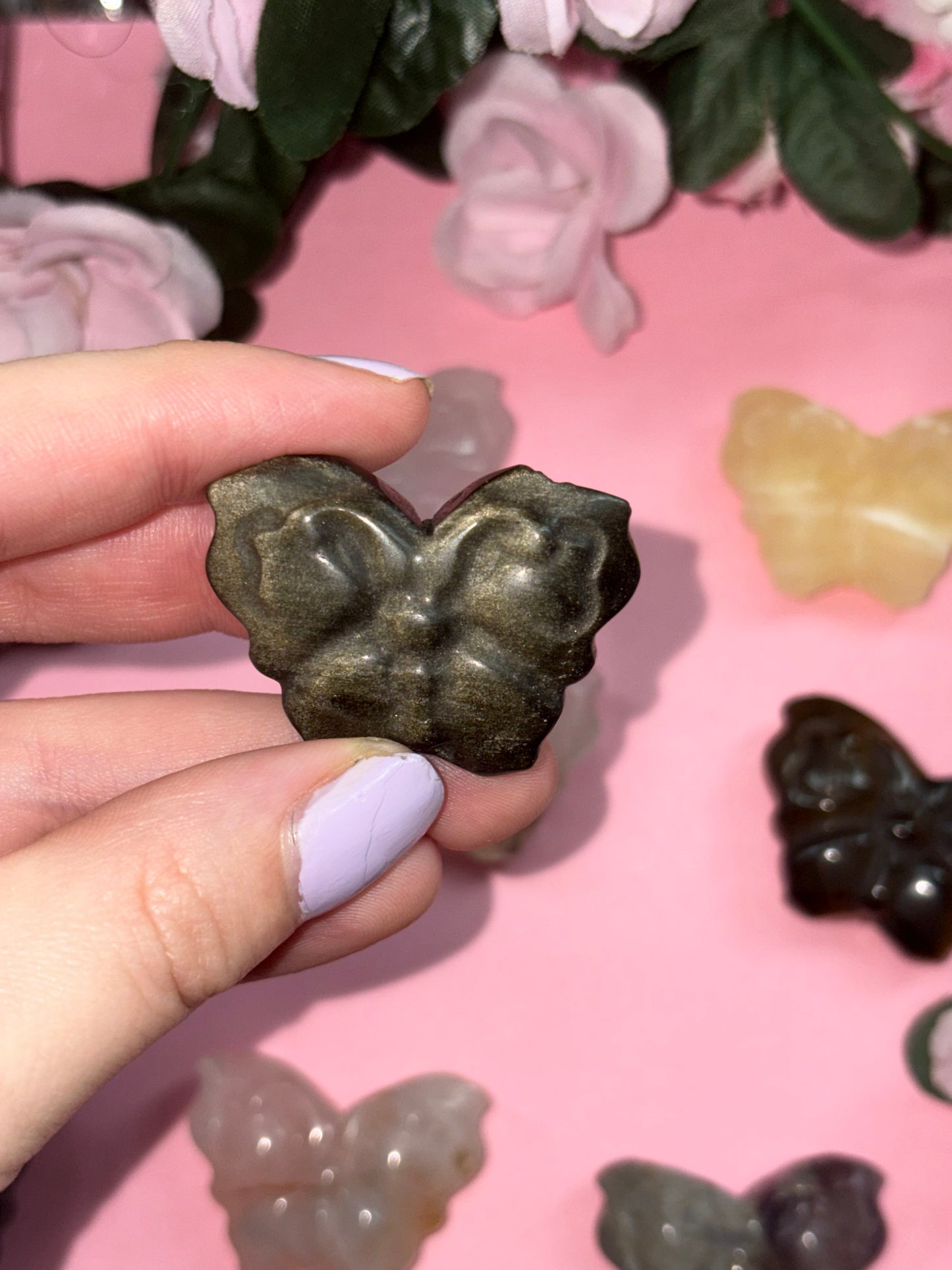 Gold Sheen Obsidian Crystal Butterfly Carving