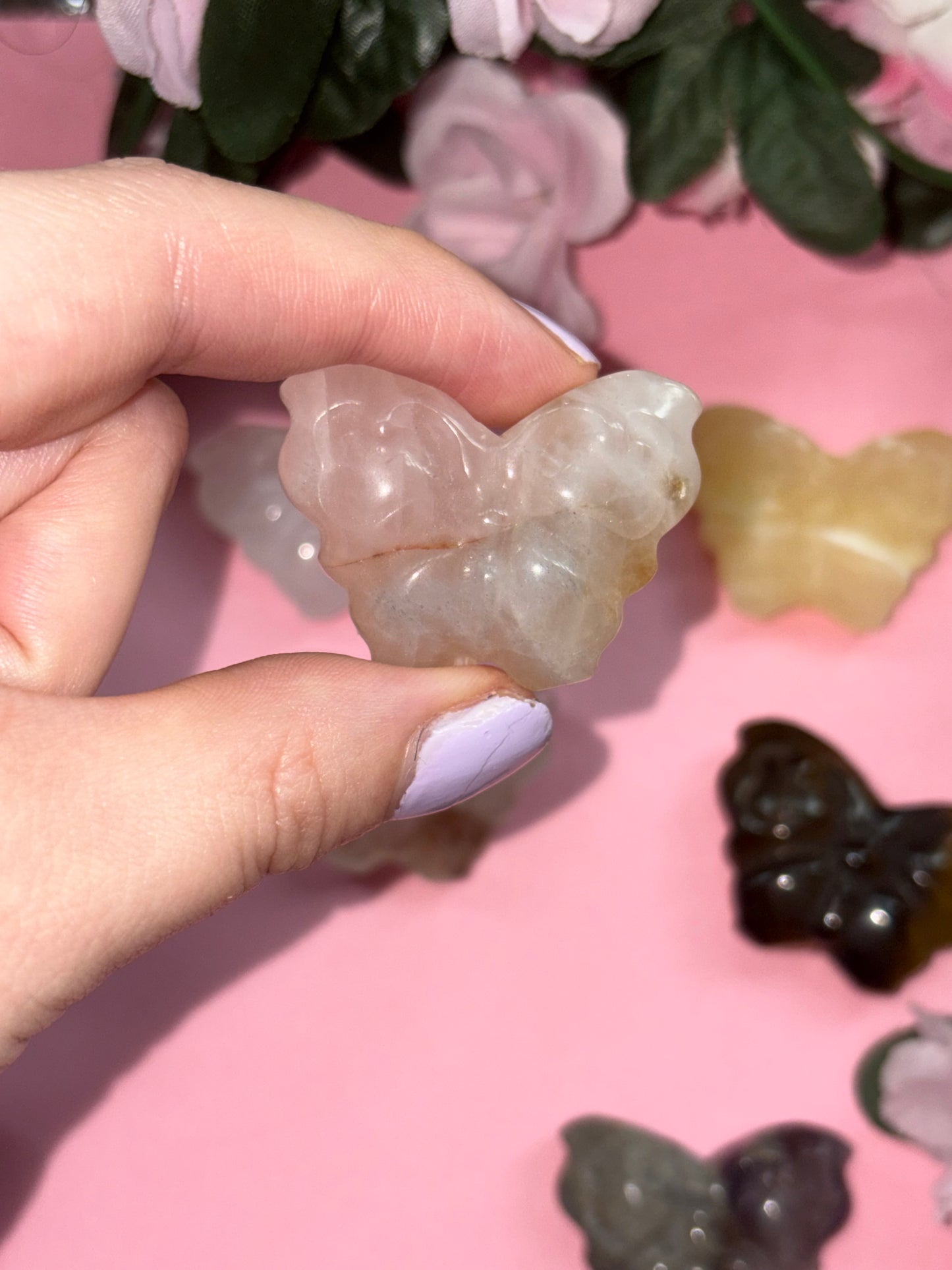 Fire Quartz Crystal Butterfly Carving