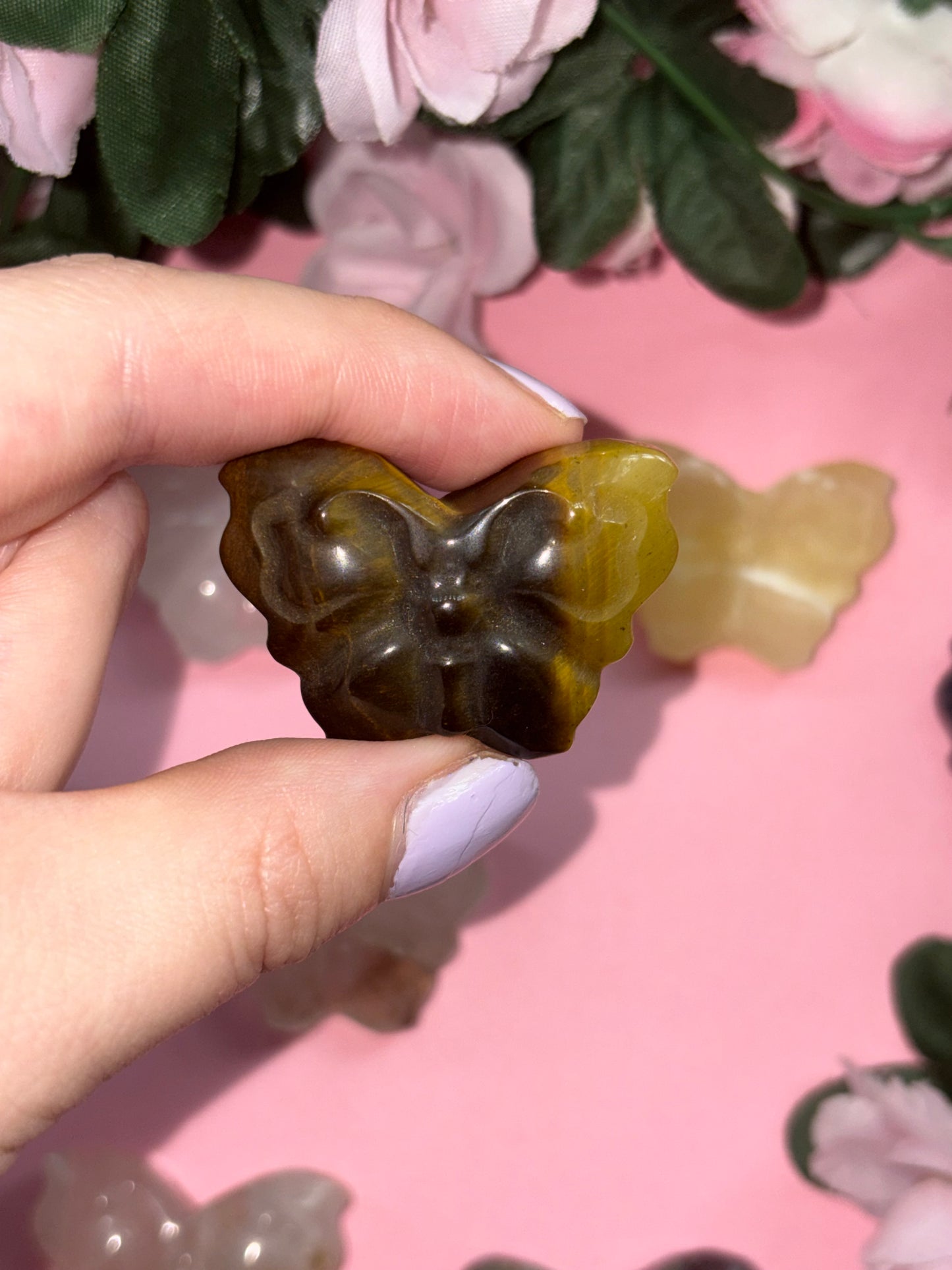Tigers Eye Crystal Butterfly Carving