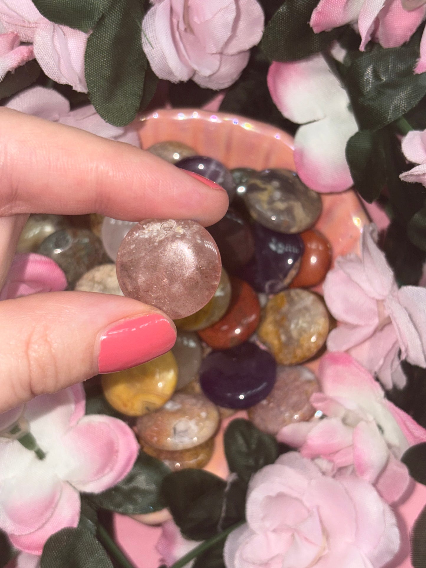 Strawberry Quartz Mini Palm Stone