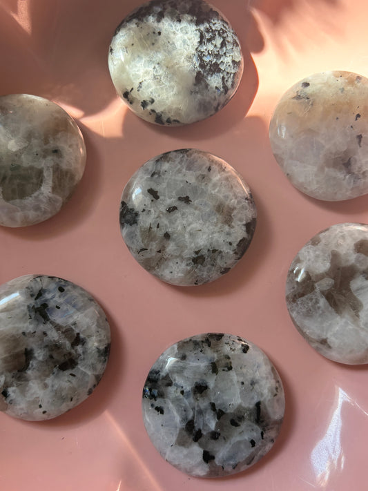 Rainbow Moonstone Flat Palm Stone